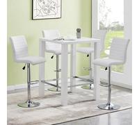 Furniture in Fashion Jam Square Glass White Gloss Bar Table 4 Ripple White Stools
