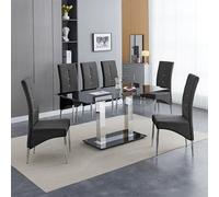 Furniture In Fashion Jet Large Black Glass Dining Table With 6 Vesta Black Chairs
