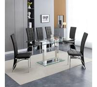 Furniture In Fashion Jet Large Clear Glass Dining Table With 6 Ravenna Black Chairs