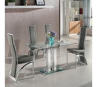 Furniture in Fashion Jet Small Clear Glass Dining Table With 4 Chicago Grey Chairs