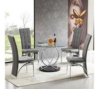 Furniture in Fashion Marseille Clear Glass Dining Table With 4 Ravenna Grey Chairs