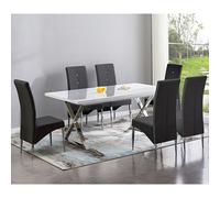 Furniture in Fashion Mayline Extending White Dining Table With 6 Vesta Black Chairs