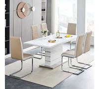 Furniture in Fashion Parini Extendable Dining Table 6 Symphony Taupe White Chairs