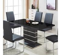 Furniture in Fashion Parini Extending High Gloss Dining Table In Black With Glass Top