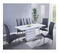 Furniture in Fashion Parini Extending White Gloss Dining Table 6 Vesta Grey Chairs