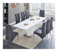 Furniture in Fashion Parini Extending White Gloss Dining Table 8 Vesta Grey Chairs