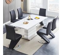 Furniture in Fashion Parini Extending White High Gloss Dining Table 6 Black Chairs