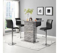 Furniture in Fashion Parini Melange Marble Effect Bar Table 4 Ripple Black Stools