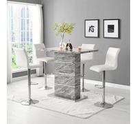 Furniture in Fashion Parini Melange Marble Effect Bar Table 4 Ripple White Stools
