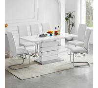 Furniture In Fashion Parini Small White Extending High Gloss Dining Table With 6 Daryl White Dining Chairs