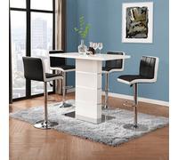 Furniture in Fashion Parini White Gloss Bar Table With 4 Copez Black White Stools