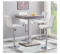 Furniture in Fashion Topaz Concrete Effect Bar Table With 4 Ripple White Stools