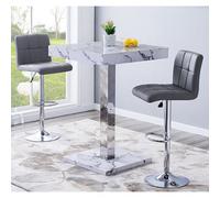 Furniture in Fashion Topaz Diva Marble Effect Gloss Bar Table 2 Coco Grey Stools