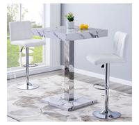 Furniture in Fashion Topaz Diva Marble Effect Gloss Bar Table 2 Coco White Stools