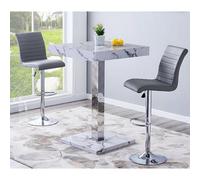 Furniture in Fashion Topaz Diva Marble Effect Gloss Bar Table 2 Ripple Grey Stools