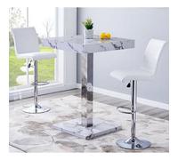 Furniture in Fashion Topaz Diva Marble Effect Gloss Bar Table 2 Ripple White Stools
