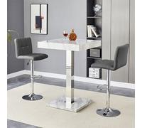 Furniture in Fashion Topaz Magnesia Effect High Gloss Bar Table 2 Coco Grey Stools