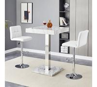 Furniture in Fashion Topaz Magnesia Effect High Gloss Bar Table 2 Coco White Stools