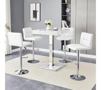 Furniture in Fashion Topaz Magnesia Effect High Gloss Bar Table 4 Coco White Stools