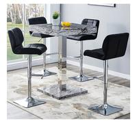Furniture in Fashion Topaz Melange Marble Effect Bar Table 4 Candid Black Stools