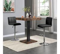 Furniture In Fashion Topaz Rustic Oak Wooden Bar Table With 2 Coco Black Stools