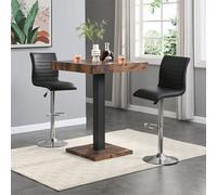 Furniture In Fashion Topaz Rustic Oak Wooden Bar Table With 2 Ripple Black Stools