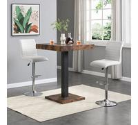 Furniture In Fashion Topaz Rustic Oak Wooden Bar Table With 2 Ripple White Stools