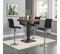 Furniture In Fashion Topaz Rustic Oak Wooden Bar Table With 4 Ripple Black Stools