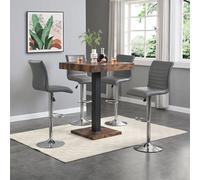 Furniture In Fashion Topaz Rustic Oak Wooden Bar Table With 4 Ripple Grey Stools