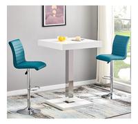 Furniture in Fashion Topaz White High Gloss Bar Table With 2 Ripple Teal Stools
