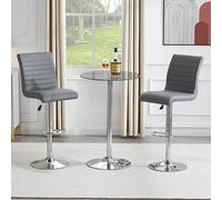 Furniture in Fashion Vetro Round Clear Glass Bar Table With 2 Ripple Grey Stools