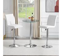 Furniture in Fashion Vetro Round Clear Glass Bar Table With 2 Ripple White Stools