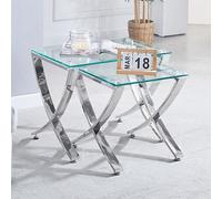 Furniture in Fashion Vienna Clear Glass Nest Of 2 Tables With Angular Chrome Legs