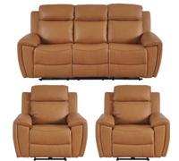 Furniture Instore Annecy Genuine Leather Caramel Electric Power Recliner 3+1+1 Seater Sofa Set
