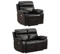 Furniture Instore Renato Genuine Leather Black Electric Power Recliner 2+1 Seater Sofa Set