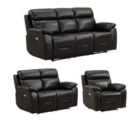 Furniture Instore Renato Genuine Leather Black Electric Power Recliner 3+2+1 Seater Sofa Set