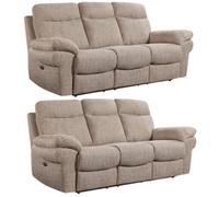 Furniture Instore Tanya Beige Fabric Electric Recliner 3+3 Seater Sofa Set