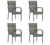 Furniture Item-Stackable Outdoor Chairs 4 pcs Grey Poly Rattan