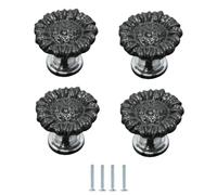 Furniture Knobs 4Pcs Zinc Alloy Ceramic Handle Colorful Round Cabinet Wardrobe Single Hole Drawer Knobs Sunflower Black