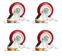 Furniture Legs Feet Set of 4 Swivel Furniture Casters Heavy DutyRed Polyurethane Industrial Castor360° Top PlateDouble Ball BearingNo Noise300kg Load Capaci