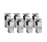 Furniture Legs, Pack of 8, Height Adjustable | Angular Profile: 40 x 40 mm | Design: Chrome | Sossai® MFV1-CH | Height: 100 mm +20 mm | Wood Screws Included