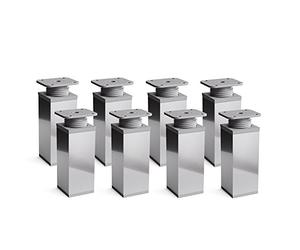Furniture Legs, Pack of 8, Height Adjustable | Angular Profile: 40 x 40 mm | Design: Chrome | Sossai® MFV1-CH | Height: 100 mm +20 mm | Wood Screws Included