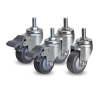 Furniture M12 Threaded Stem Replacement Casters Set Of 4, 2.5" 3" 4" Silent Polyurethane Swivel Caster Wheel, Castors With Brakes For Baby Bed, Cabinet, Table, Shelf(Swivel+Brake,63mm/2.5in)