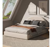 Furniture Maxi Marshmuff Linen Bed Frame With Curved Headboard Bed in Beige | Size: King Furniture Maxi Beige King