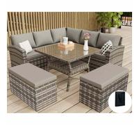 Furniture Maxi Rosen 9 Seater Rattan Garden Furniture Cube Dining Set With Rain Cover in Grey Furniture Maxi Grey