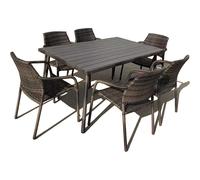 FURNITURE ONE 120X84CM Rectangular Table & 4 Armchairs Furniture Set, Metal Frame in Brown | Size: 4 Person FURNITURE ONE Brown 4 Person