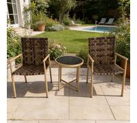 FURNITURE ONE 3 Pieces Garden Patio Furniture Set, Leather Effect Bistro Set with Side Table in Light Brown | Size: 1 Pack FURNITURE ONE Light Brown 1 Pack