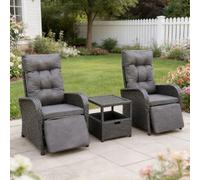 FURNITURE ONE 3 Pieces Patio Lounge Chair Set with Ice Bucket, Reclining Chairs Set in Grey FURNITURE ONE Grey