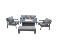 FURNITURE ONE 5 PCS Garden Sofa Set, 6 Seater Outdoor Aluminium Furniture Set with Rising Dining Table, Armchair, 2 Stools in Grey FURNITURE ONE Grey