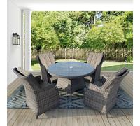 FURNITURE ONE 5 Pieces Aluminum Frame Outdoor Rattan Dining Set with Tempered Glass Top Table in Natural | Size: 1 Pack FURNITURE ONE Natural 1 Pack